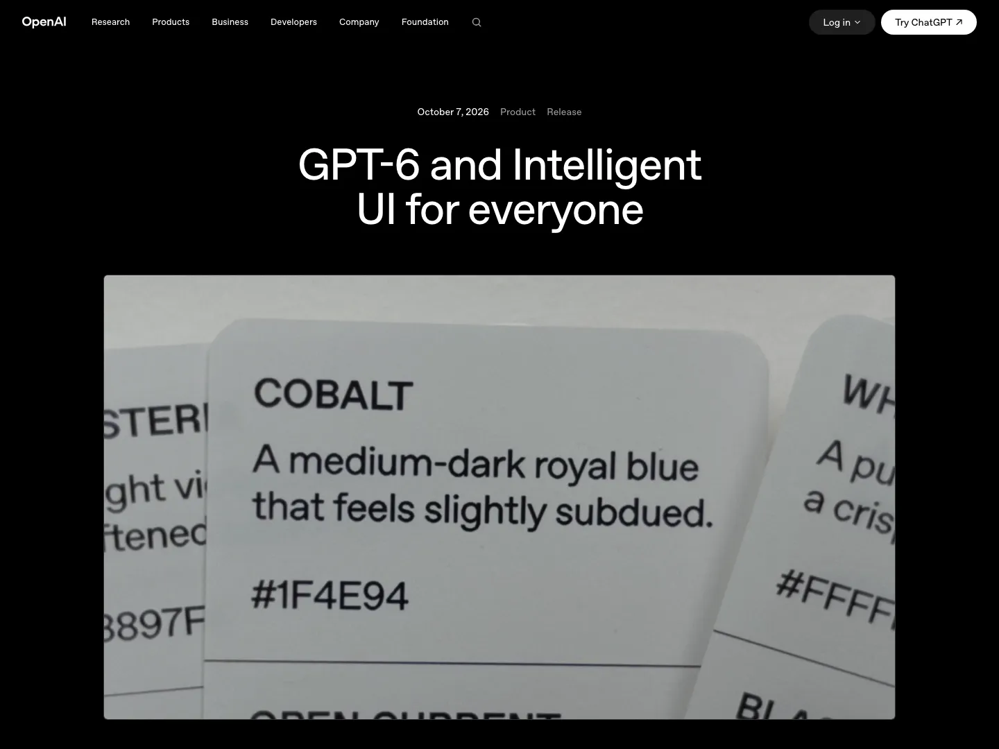 OpenAI announcement page header titled "GPT-6 and Intelligent UI for everyone", dated October 7, 2026